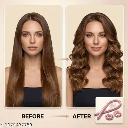 Pink Satin Heatless Hair Curler Set – Overnight No-Heat Curling Rod with Clear Claw Clip & 2 Scrunchies