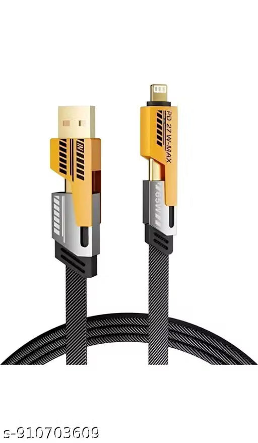 Royal 65W 4-in-1 Fast Charging Cable (1.2m) – Interchangeable Metal Connectors with Carbon-Texture Braided Shield