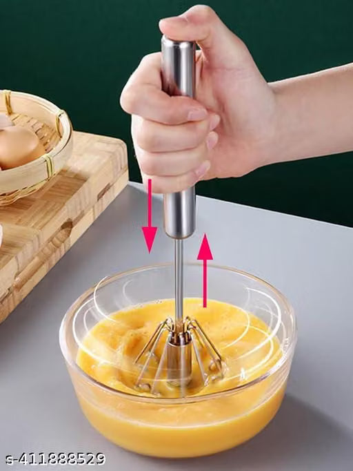 Semi-Automatic Stainless Steel Hand Push Rotary Whisk & Blender – Non-Electric Milk Frother & Egg Beater
