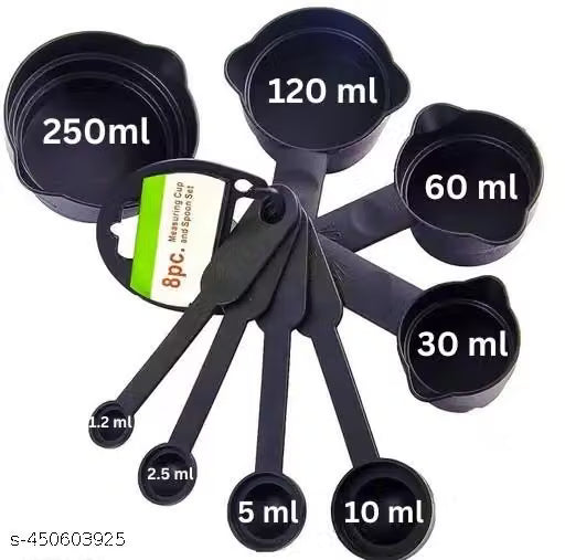 8-Piece Plastic Measuring Cups & Spoons Set – Nesting Measuring Tool Kit for Baking, Cooking & Recipe Prep