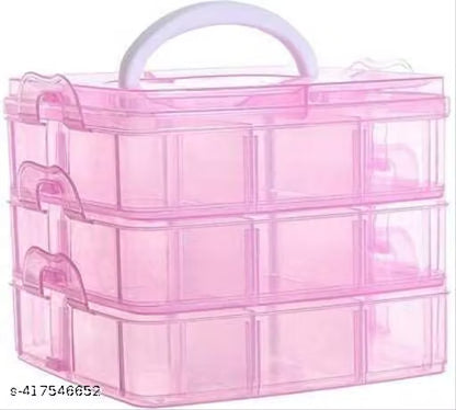 3-Layer 18 Grid Portable Plastic Storage Box – Multi-Tier Clear Jewelry, Craft & Accessory Organizer Case