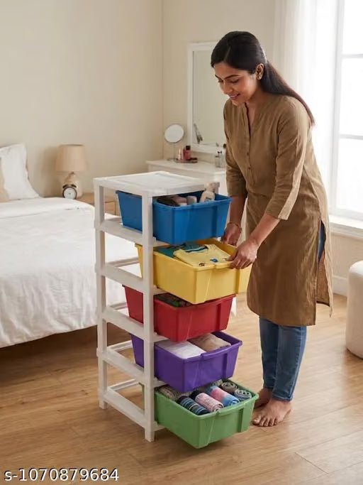 5-Tier XL Plastic multi colour Drawer Storage | Compact Vertical Organizer Cabinet for home, bedroo