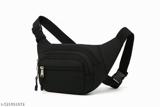 Men's Sleek Black Casual Waist Bag – Stylo Water-Repellent Belt Pouch & Crossbody Sling for Daily Travel