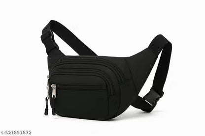 Men's Sleek Black Casual Waist Bag – Stylo Water-Repellent Belt Pouch & Crossbody Sling for Daily Travel