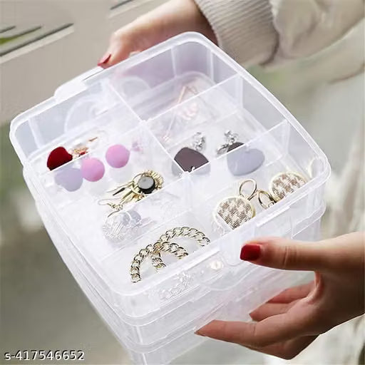 3-Layer 18 Grid Portable Plastic Storage Box – Multi-Tier Clear Jewelry, Craft & Accessory Organizer Case