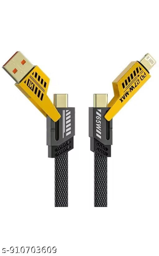 Royal 65W 4-in-1 Fast Charging Cable (1.2m) – Interchangeable Metal Connectors with Carbon-Texture Braided Shield