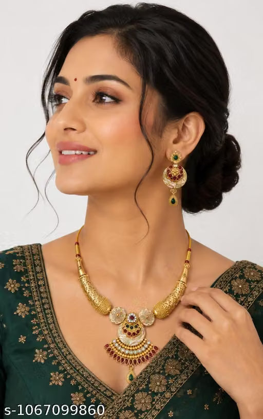 Traditional Meenakari Gold-Plated Necklace Set with Matching Earrings – Handcrafted Festive Jewellery