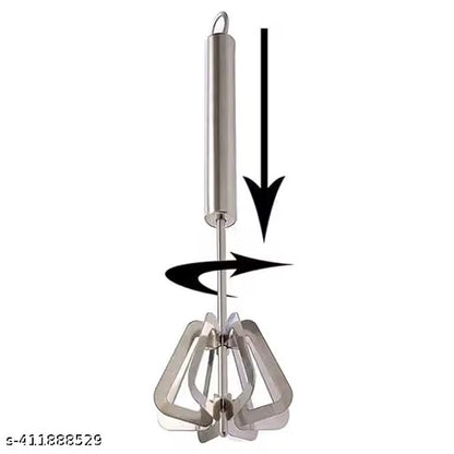 Semi-Automatic Stainless Steel Hand Push Rotary Whisk & Blender – Non-Electric Milk Frother & Egg Beater