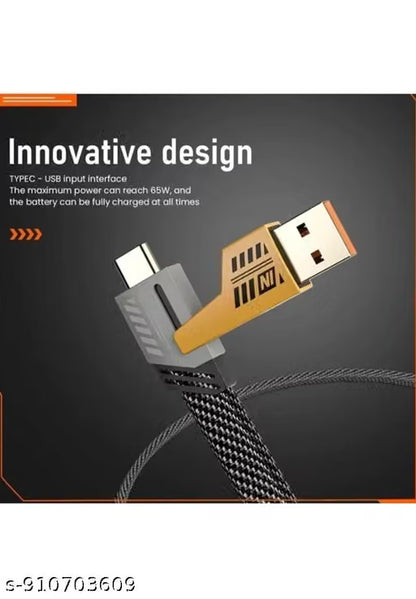 Royal 65W 4-in-1 Fast Charging Cable (1.2m) – Interchangeable Metal Connectors with Carbon-Texture Braided Shield