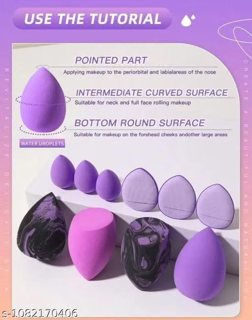 9-Piece Makeup Blender Sponge & Powder Puff Combo Set – Teardrop Beauty Sponges & Cushion Puffs with Straps