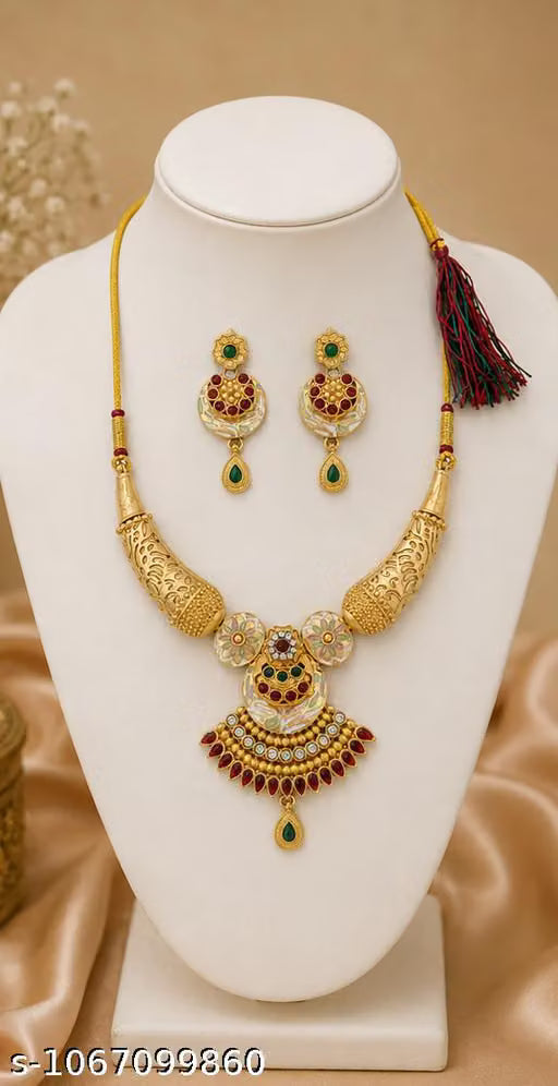 Traditional Meenakari Gold-Plated Necklace Set with Matching Earrings – Handcrafted Festive Jewellery