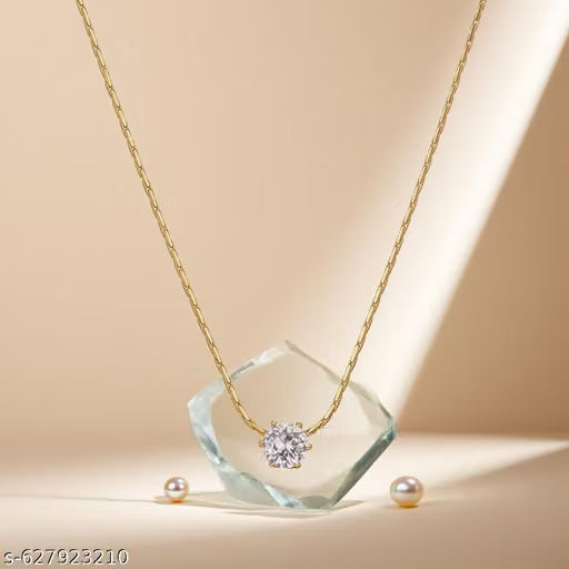 Ankaha Anti-Tarnish Gold Plated Chain with Solitaire Pendant | Delicate & Elegant Necklace for Women & Girls | Lightweight, Skin-Friendly, Trendy Fashion Jewelry | Gift for Her