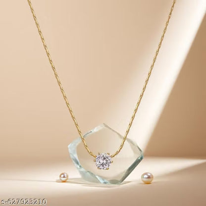 Ankaha Anti-Tarnish Gold Plated Chain with Solitaire Pendant | Delicate & Elegant Necklace for Women & Girls | Lightweight, Skin-Friendly, Trendy Fashion Jewelry | Gift for Her