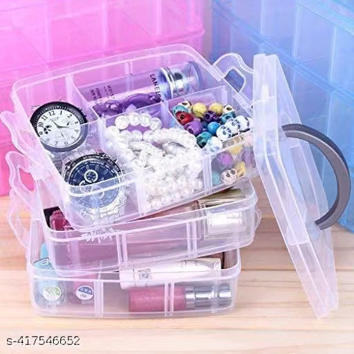 3-Layer 18 Grid Portable Plastic Storage Box – Multi-Tier Clear Jewelry, Craft & Accessory Organizer Case