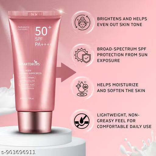SPF 50+ PA++++ Skin Glow Collagen Sunscreen Cream (80ml - Pack of 3) – Broad Spectrum UV Protection with Vitamin E