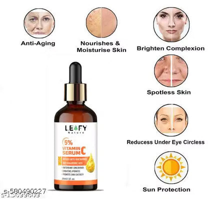 Leafy Nature 5% Vitamin C Face Serum 30ml – Enriched with 2% Niacinamide, 0.5% BHA & Hyaluronic Acid
